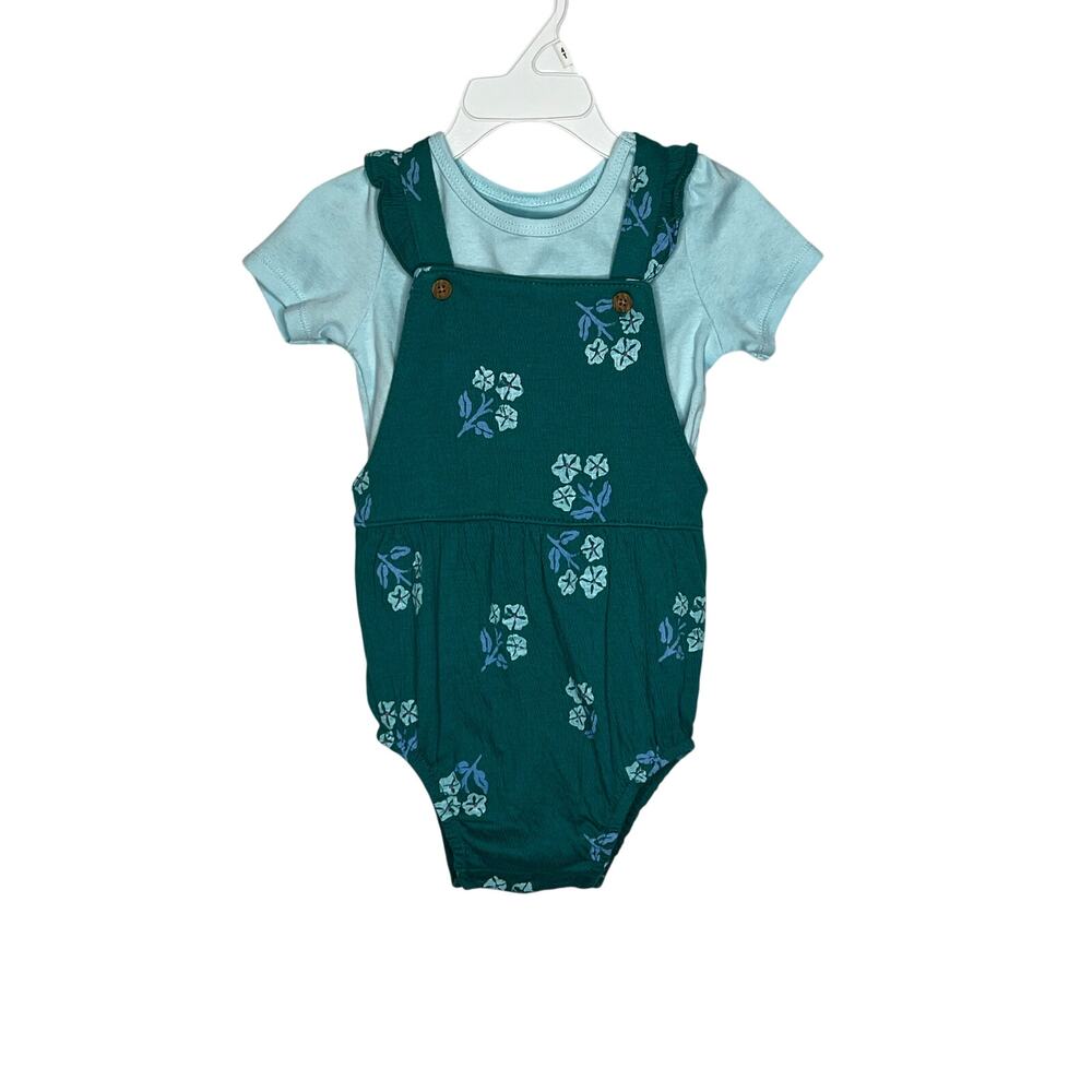 Carter's NWT green floral gauze textured 2 piece bubble romper outfit Size 24 M